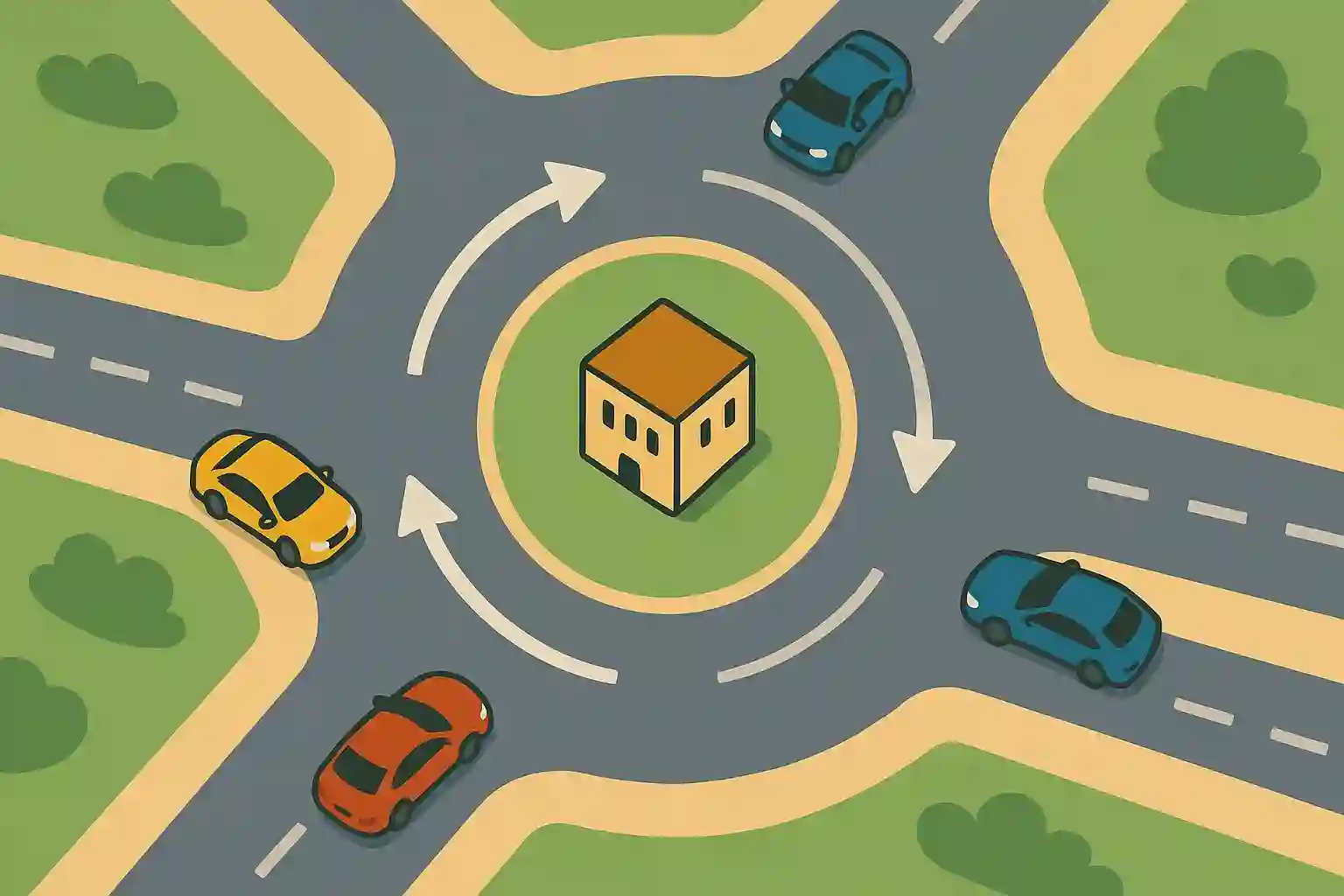 Illustration of roundabout with driving direction