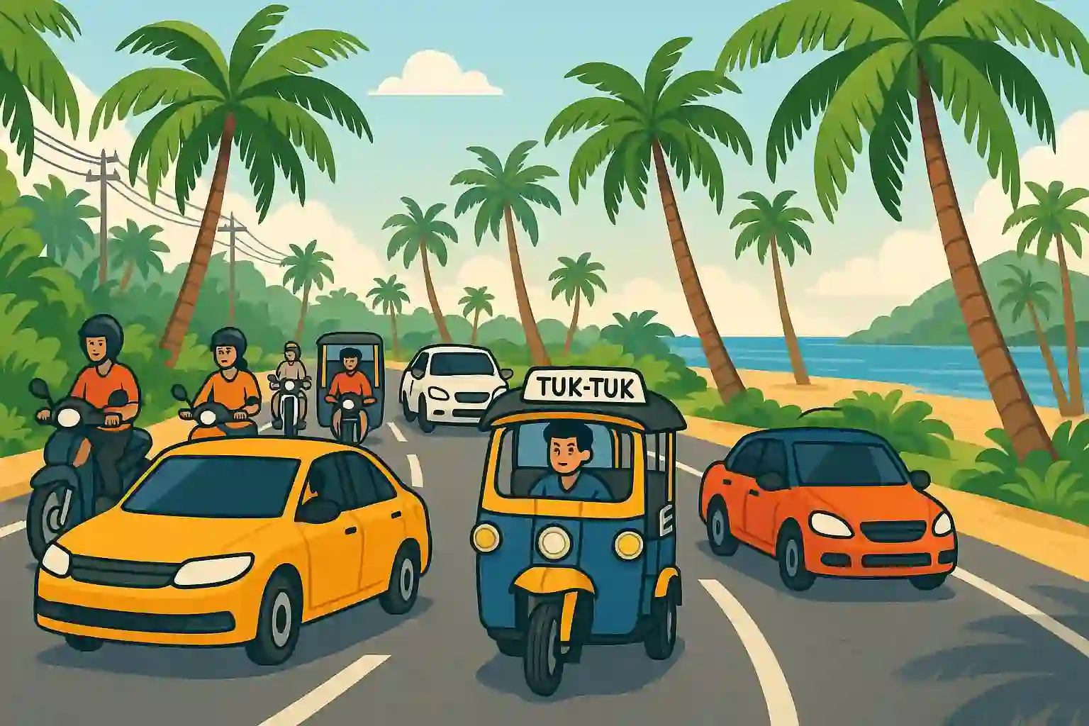 Driving in Thailand with temple