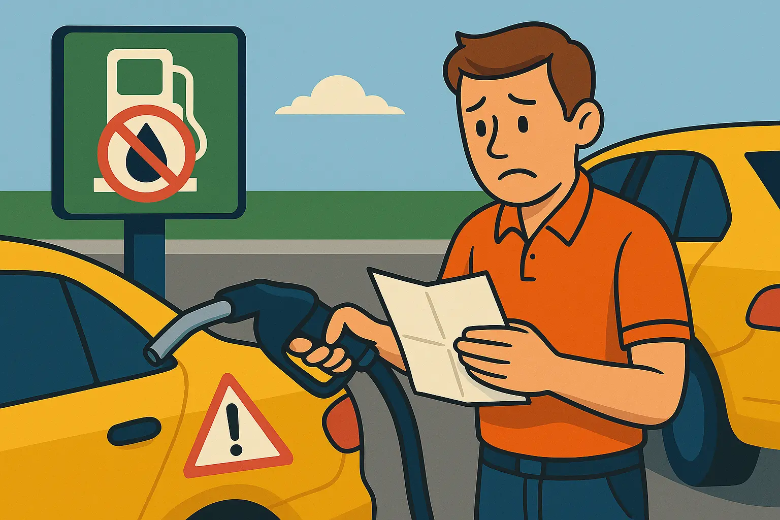 Person refueling rental car at gas station